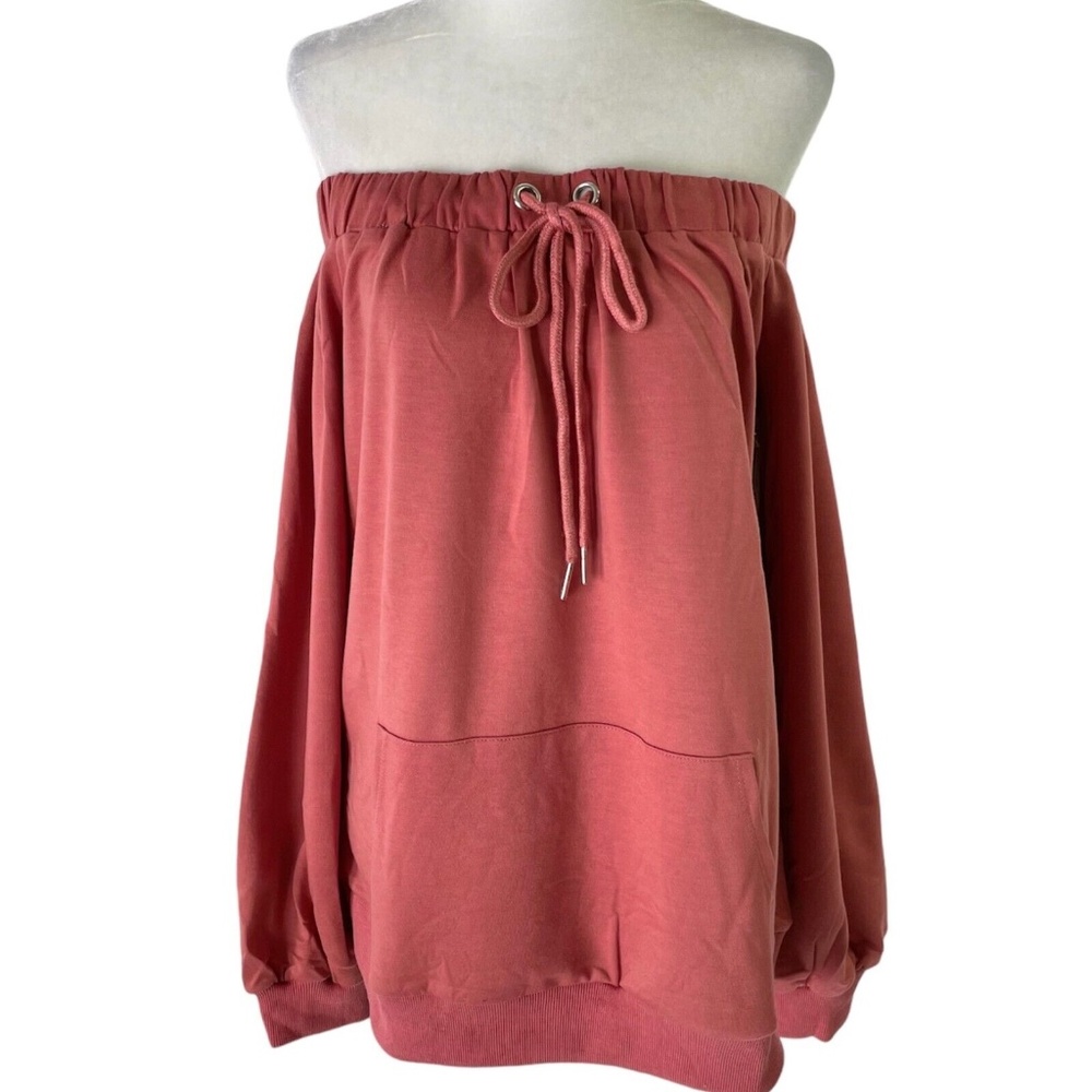New Lumiere Off The Shoulder Sweatshirt Bardot Sweat Top Dusty Red Size Large
